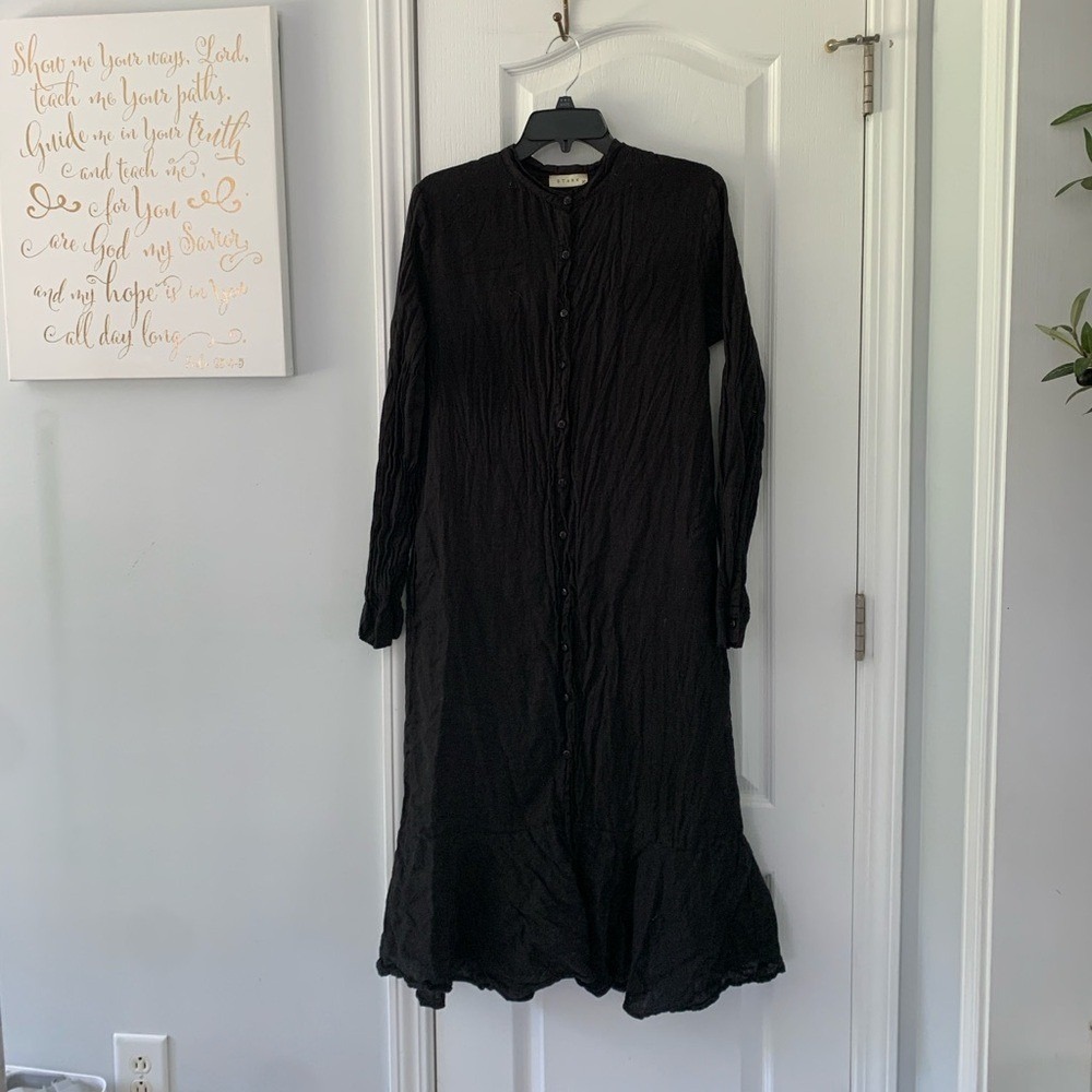 Stark X‎ black linen dress buttons up shirt size MStyle: 2238X breathable riffle